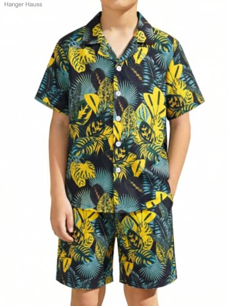 Boys 2-Piece Hawaiian Button Down Shirt And Shorts Set